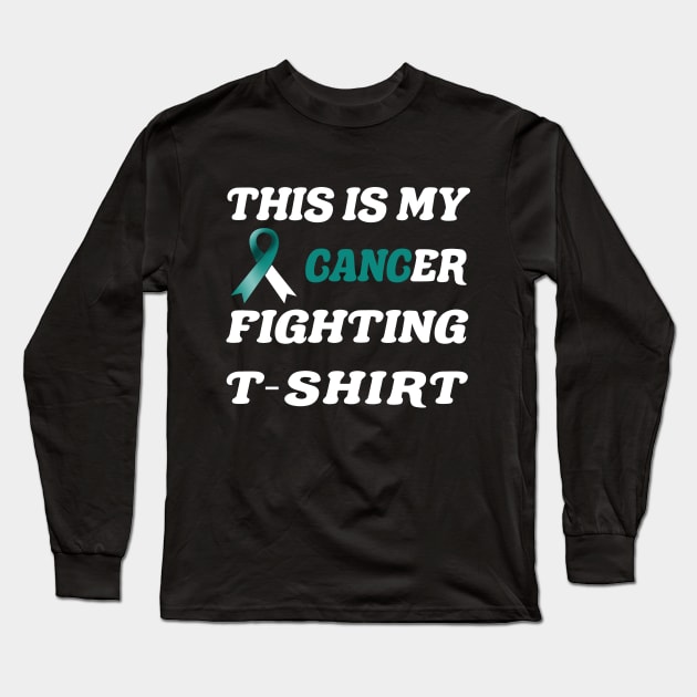 Cervical Cancer Teal/White Ribbon Fighting Long Sleeve T-Shirt by MarYouLi